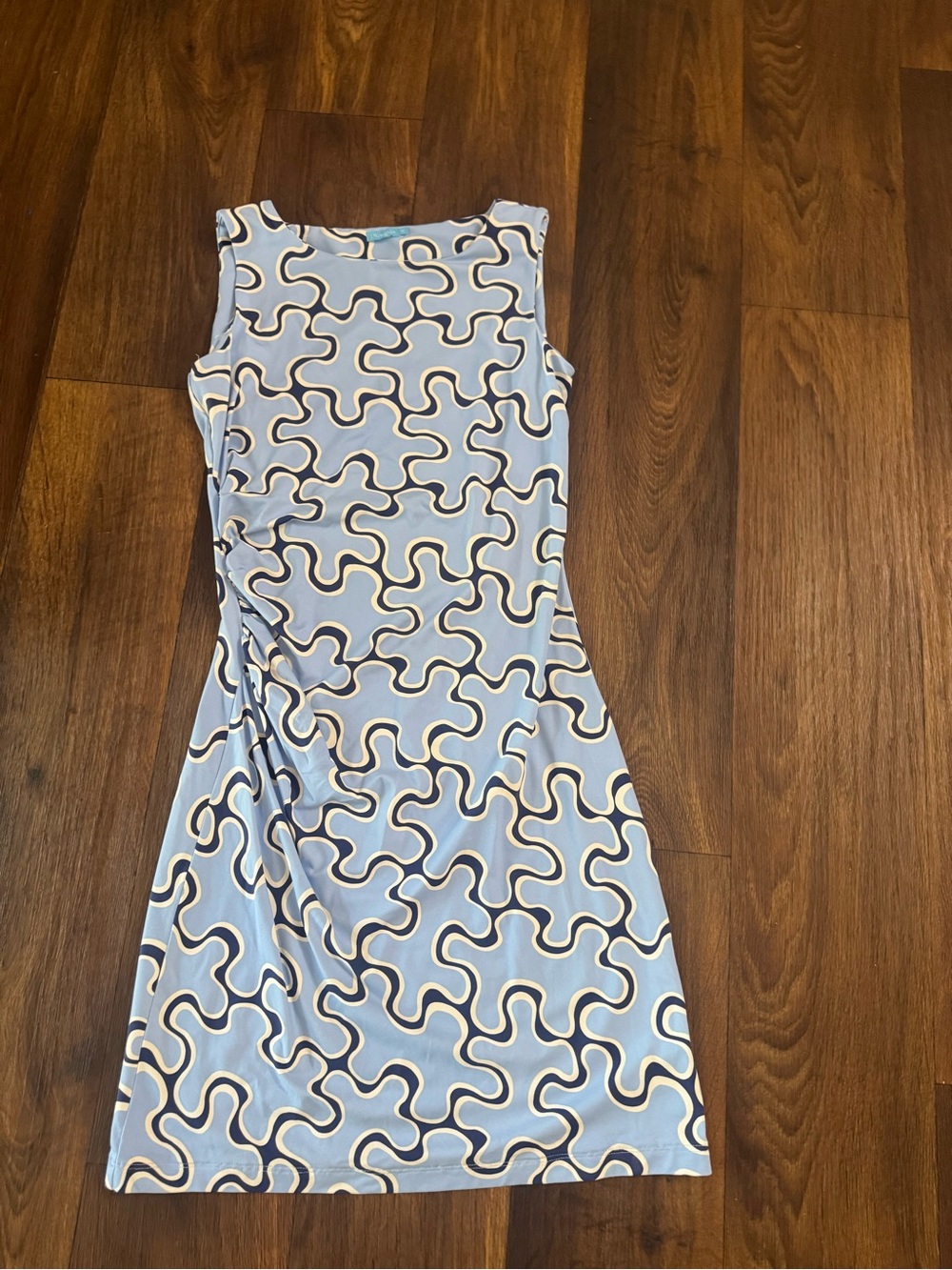 J. McLaughlin Light Blue & Cream Sleeveless Midi Dress